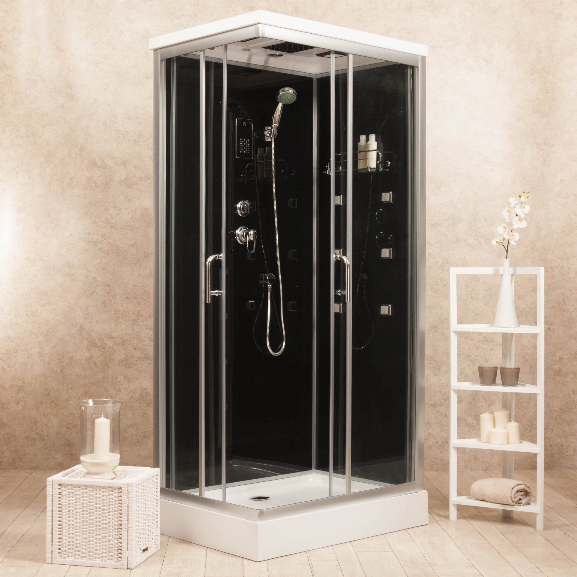 Box Doccia Black Air 70x90 Destra Idromassaggio Multifunzione