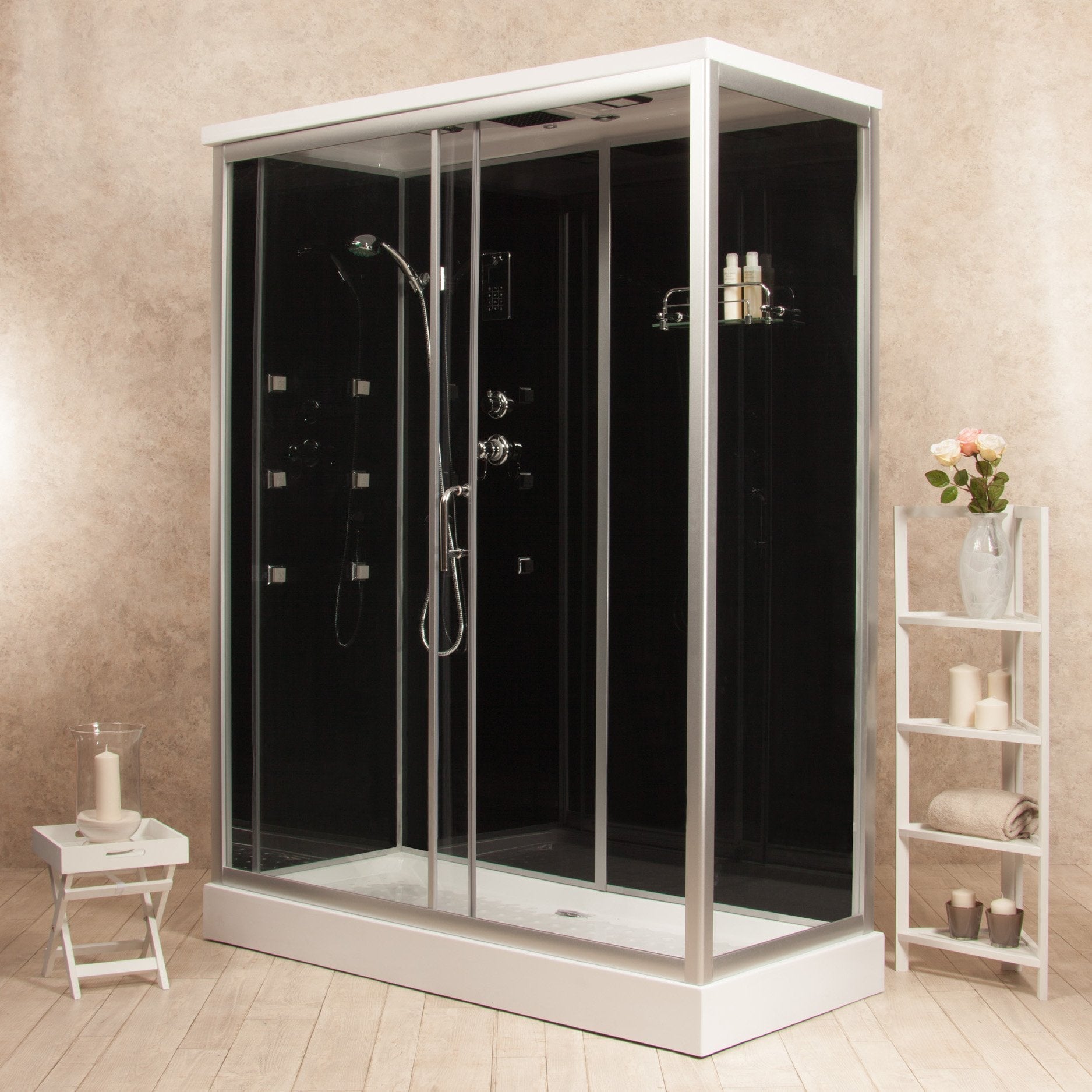 Box Doccia Black Air 70x130 Sinistra Idromassaggio Multifunzione