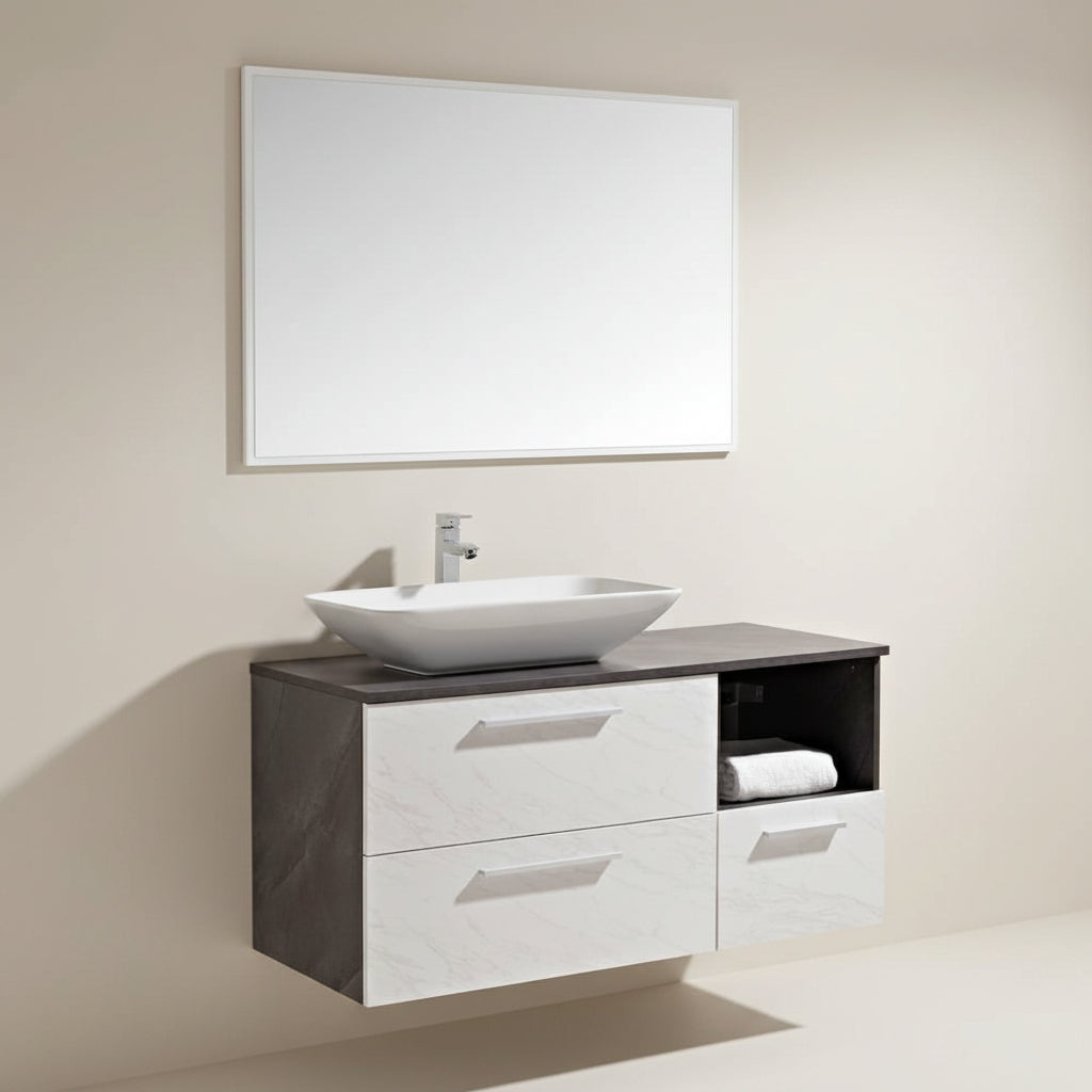 Set Mobile Arredo Bagno London Stone effetto pietra naturale Bianco Grigio 120cm