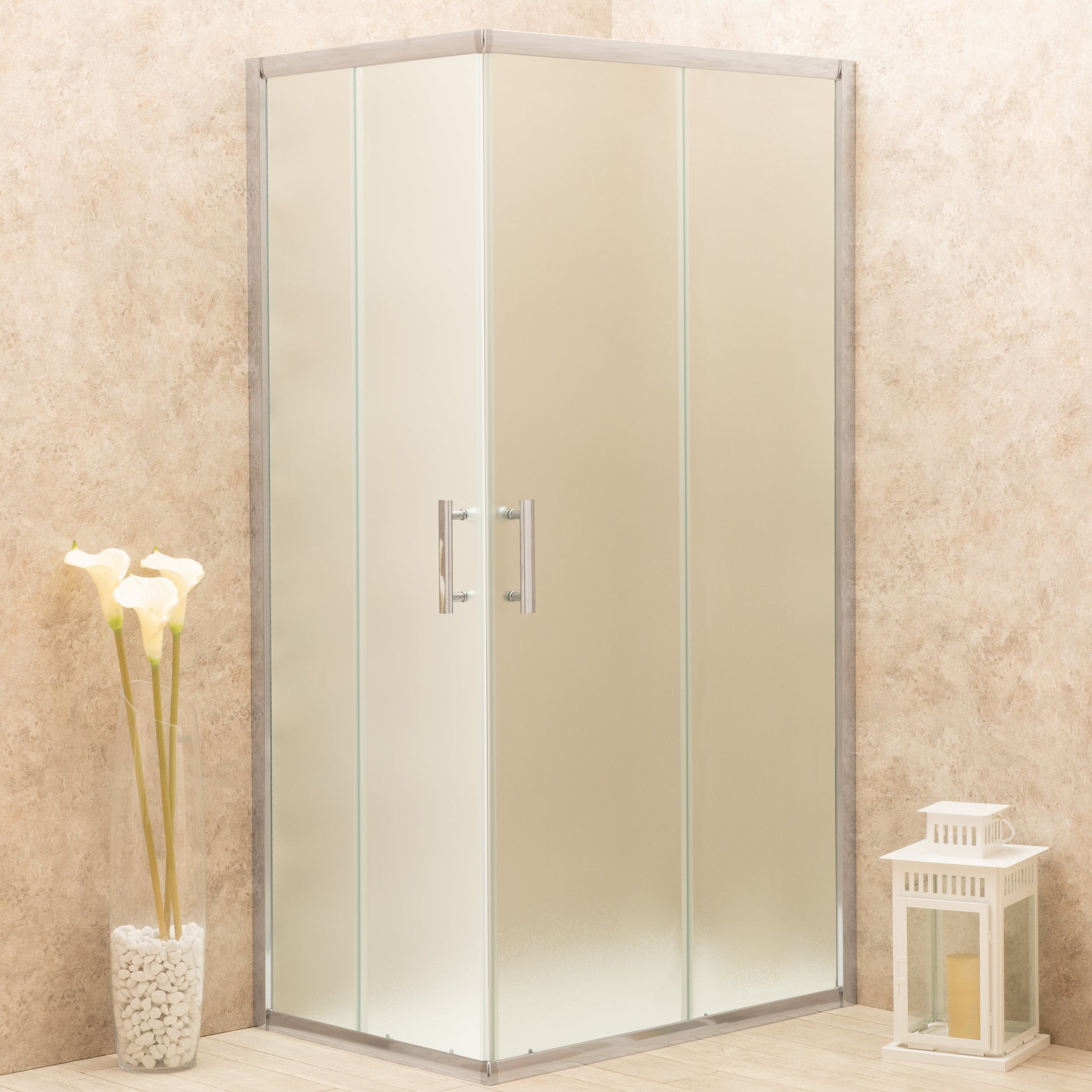 Doccia Regolabile 90x118cm Reversibile Vetri Satinati 6mm Telaio Alluminio