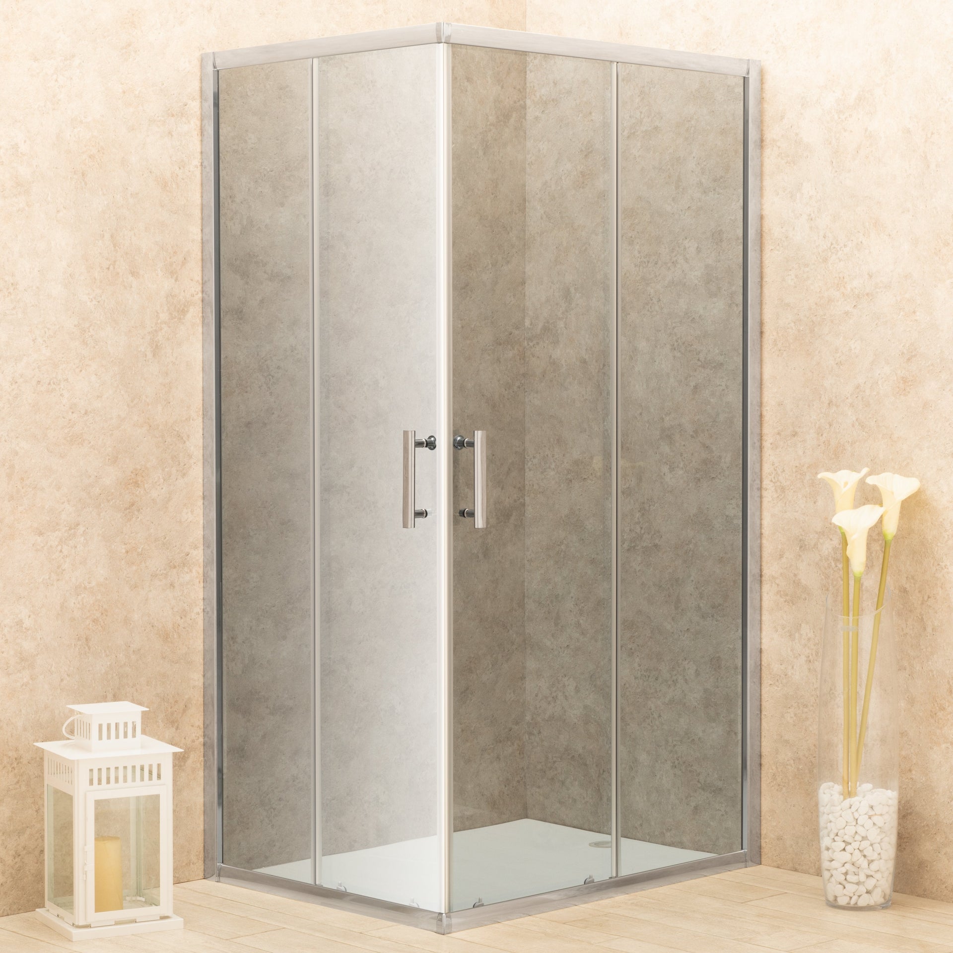 Doccia 87x115cm Regolabile Reversibile Vetri Fume' 6mm Telaio in Alluminio