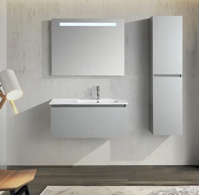 Mobile Arredo Bagno Platone 90 cm Grigio Effetto Legno Sospeso Moderno