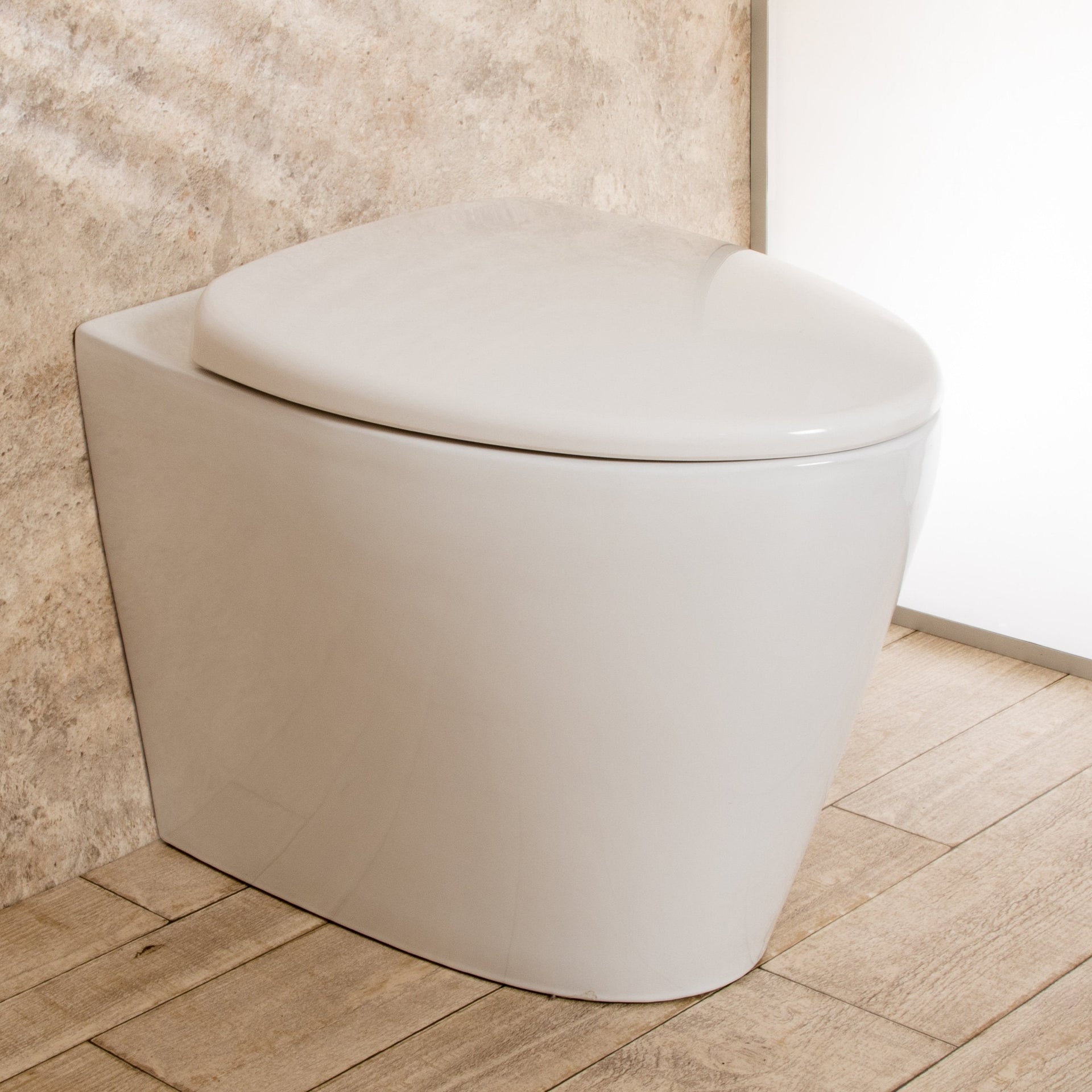 WC Filo Parete Round in Ceramica con Sedile e Copri Wc L38xP57xA41cm