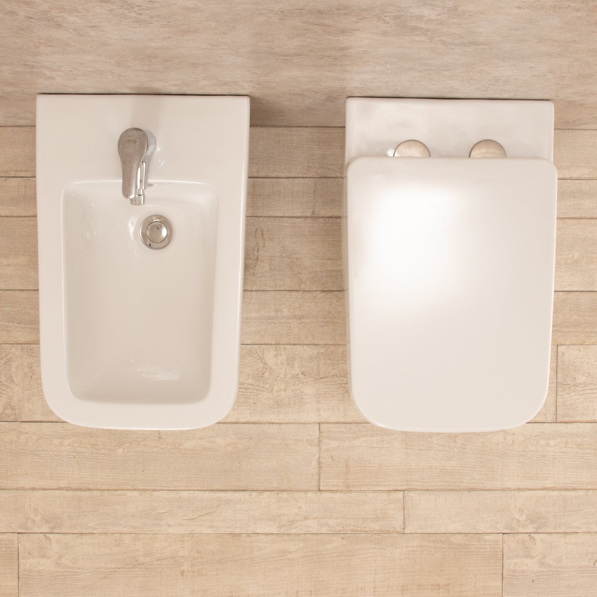 Sanitari Bagno Filo parete Minimal Wc con Sedile+Bidet in Ceramica