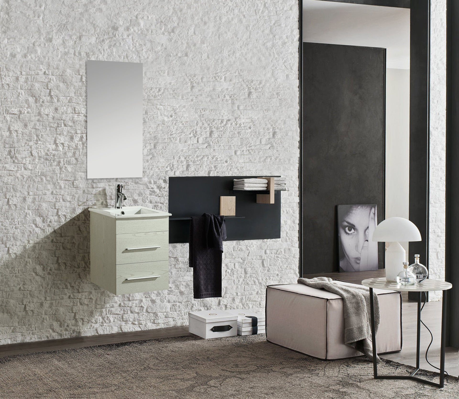Mobile Arredo Bagno Rayan 41 cm Sospeso Moderno Bianco