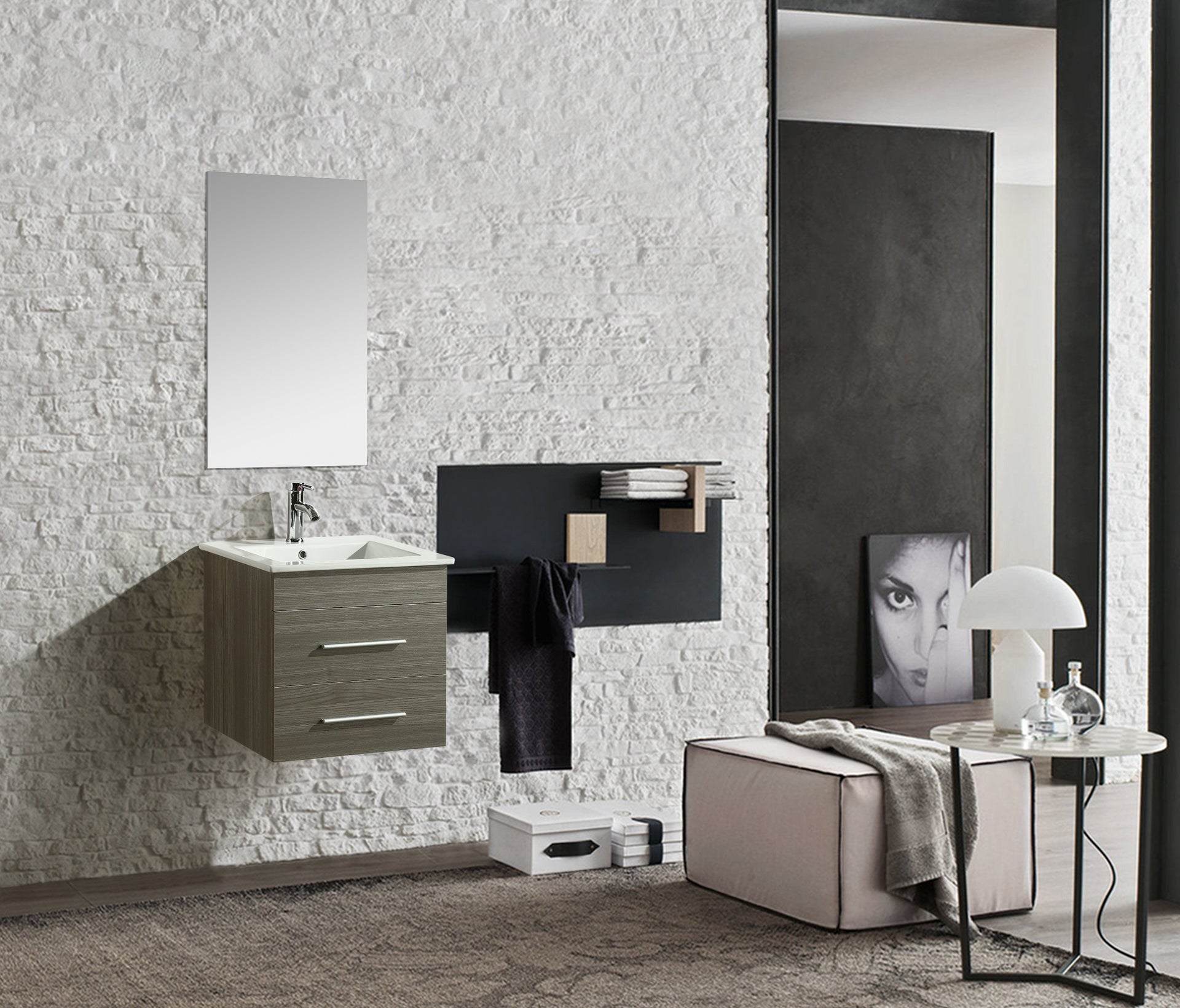 Mobile Arredo Bagno Jasmin 53 cm Sospeso Moderno Grigio