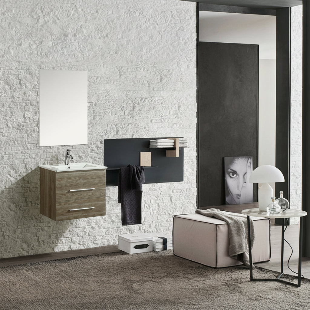 Mobile Arredo Bagno Kristal 60 cm Sospeso Moderno Rovere