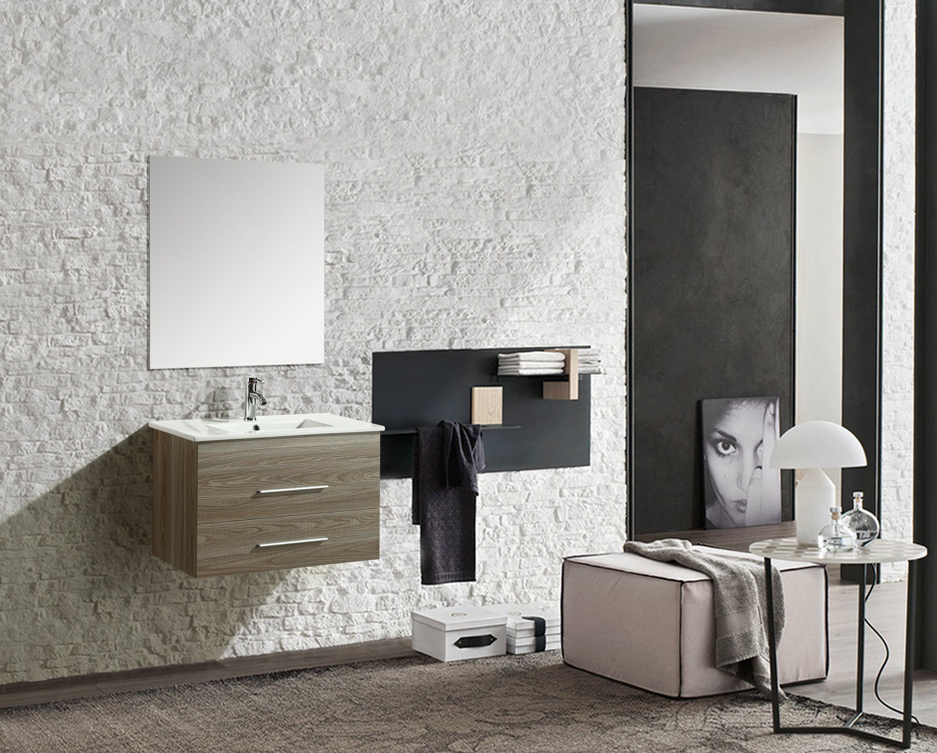 Mobile Arredo Bagno Giove 80 cm Sospeso Moderno Rovere