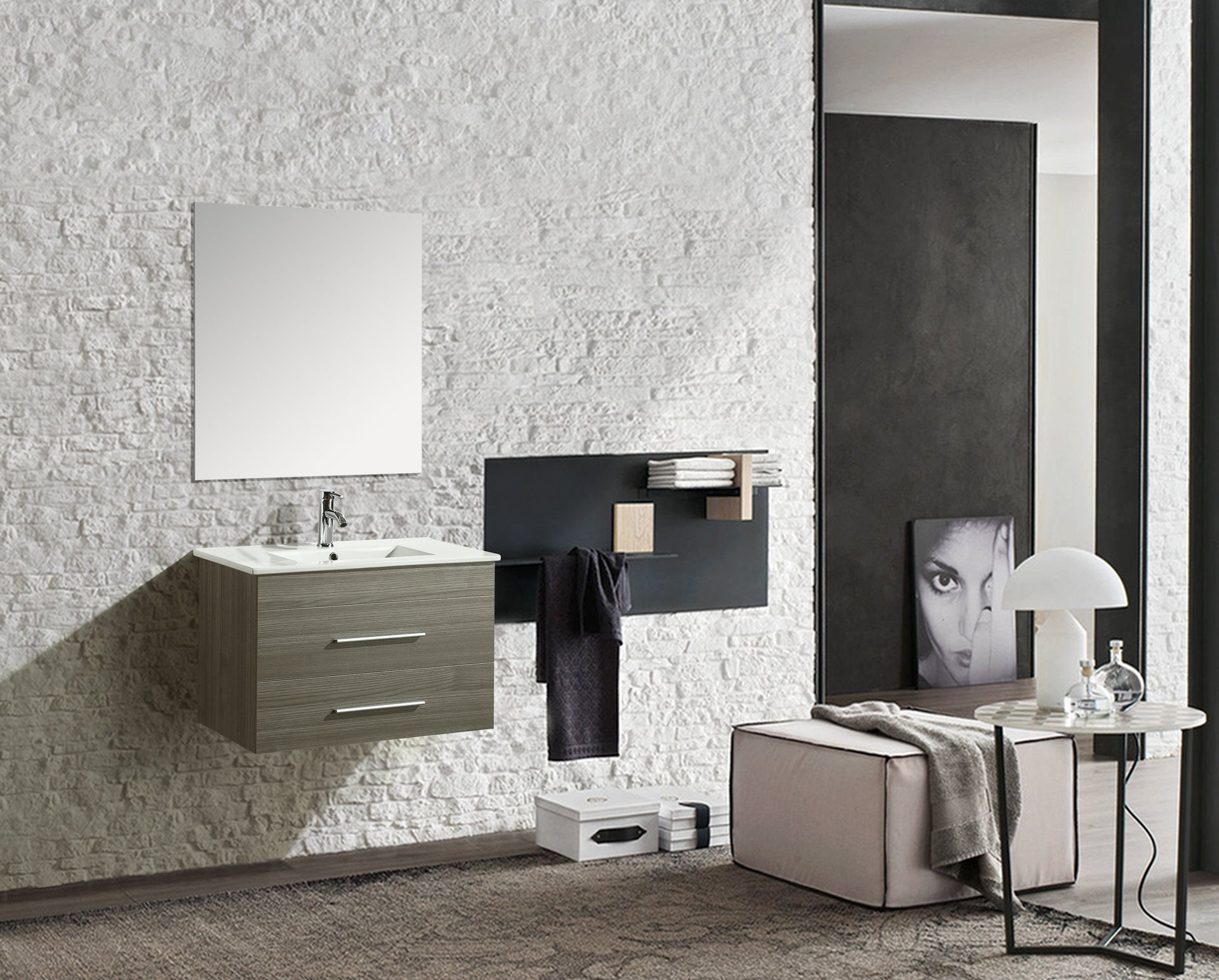 Mobile Arredo Bagno Giove 80 cm Sospeso Moderno Grigio