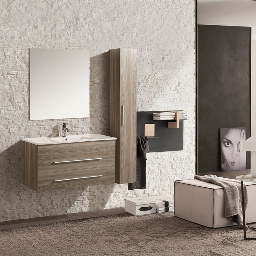 Mobile Arredo Bagno Urban 100 cm Sospeso Moderno Rovere