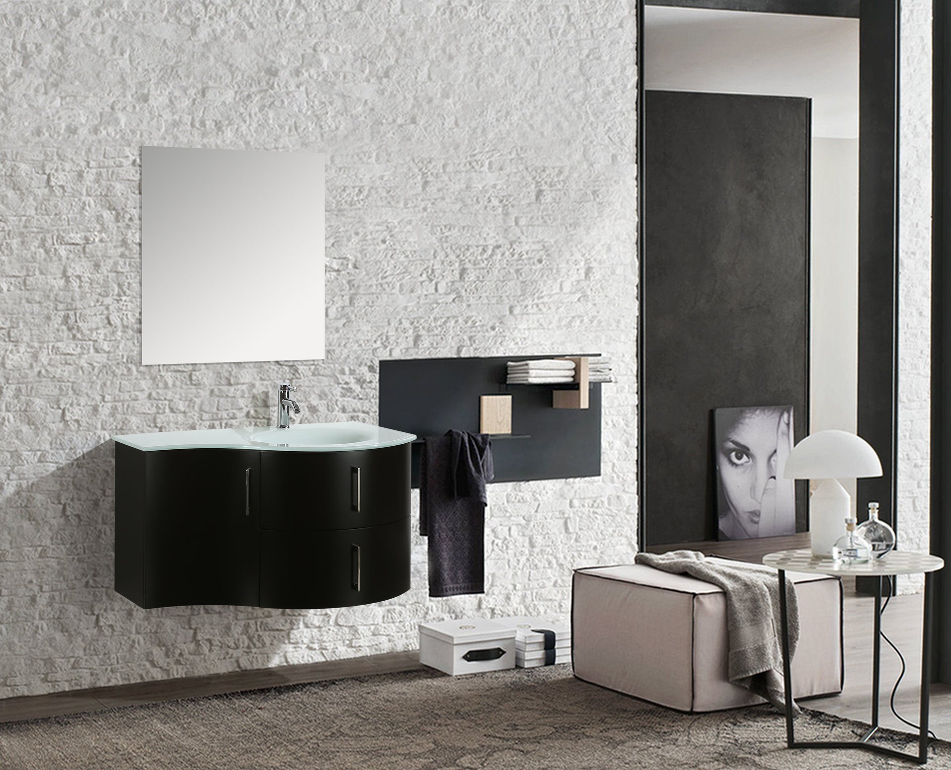 Mobile Arredo Bagno Kursal 104 cm Sospeso Nero Destro Moderno