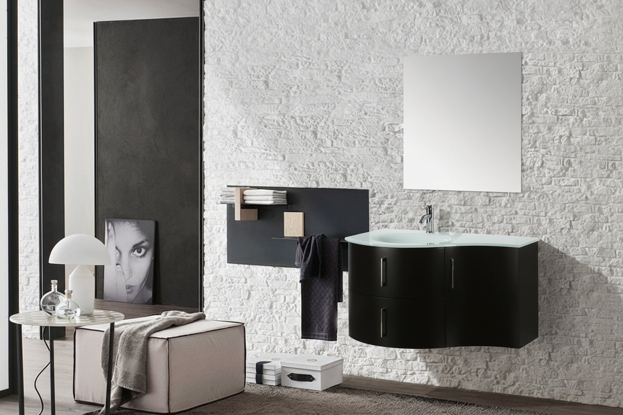 Mobile Arredo Bagno Kursal 104 cm Sospeso Nero Sinistro Moderno