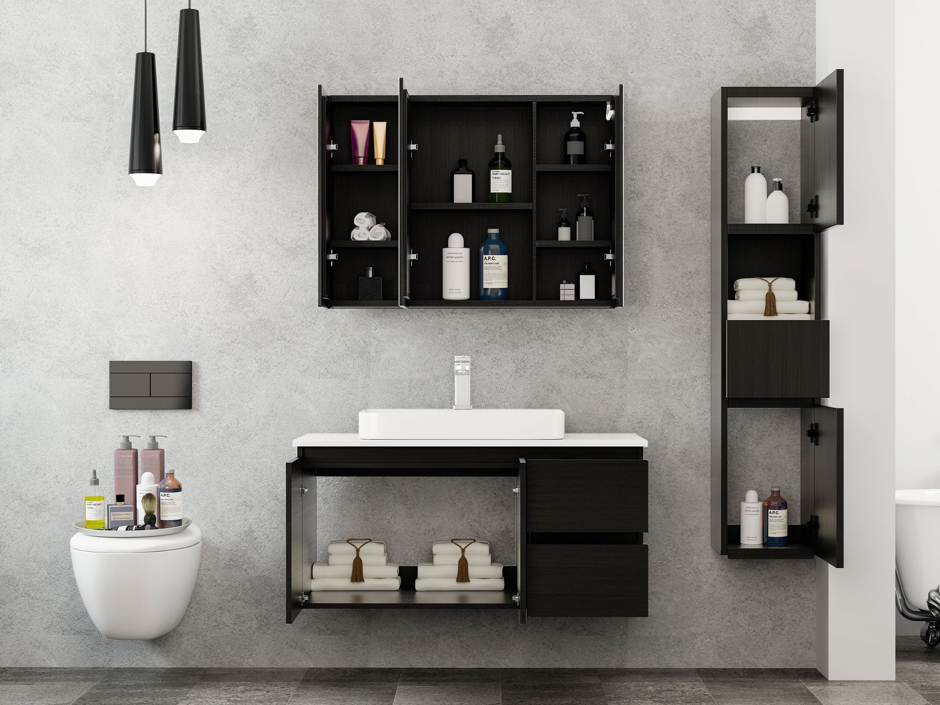Mobile Arredo Bagno Tokyo 90 cm Moderno + Colonna Arredo