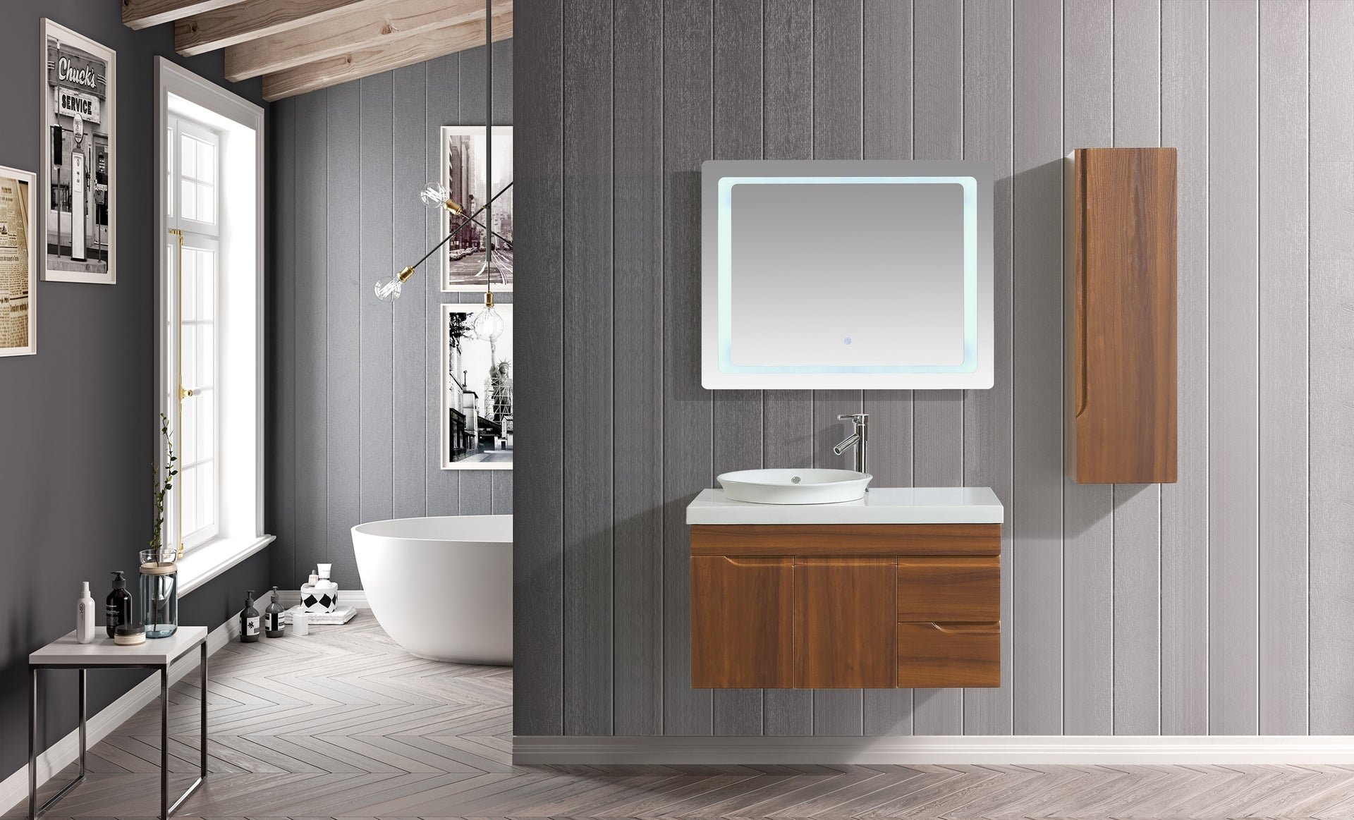 Mobile Arredo Bagno Las Vegas 90 cm Moderno + Colonna Arredo
