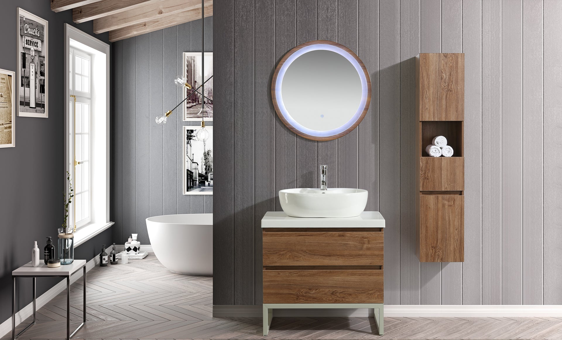 Mobile Arredo Bagno Paris 90 cm Moderno + Colonna Arredo