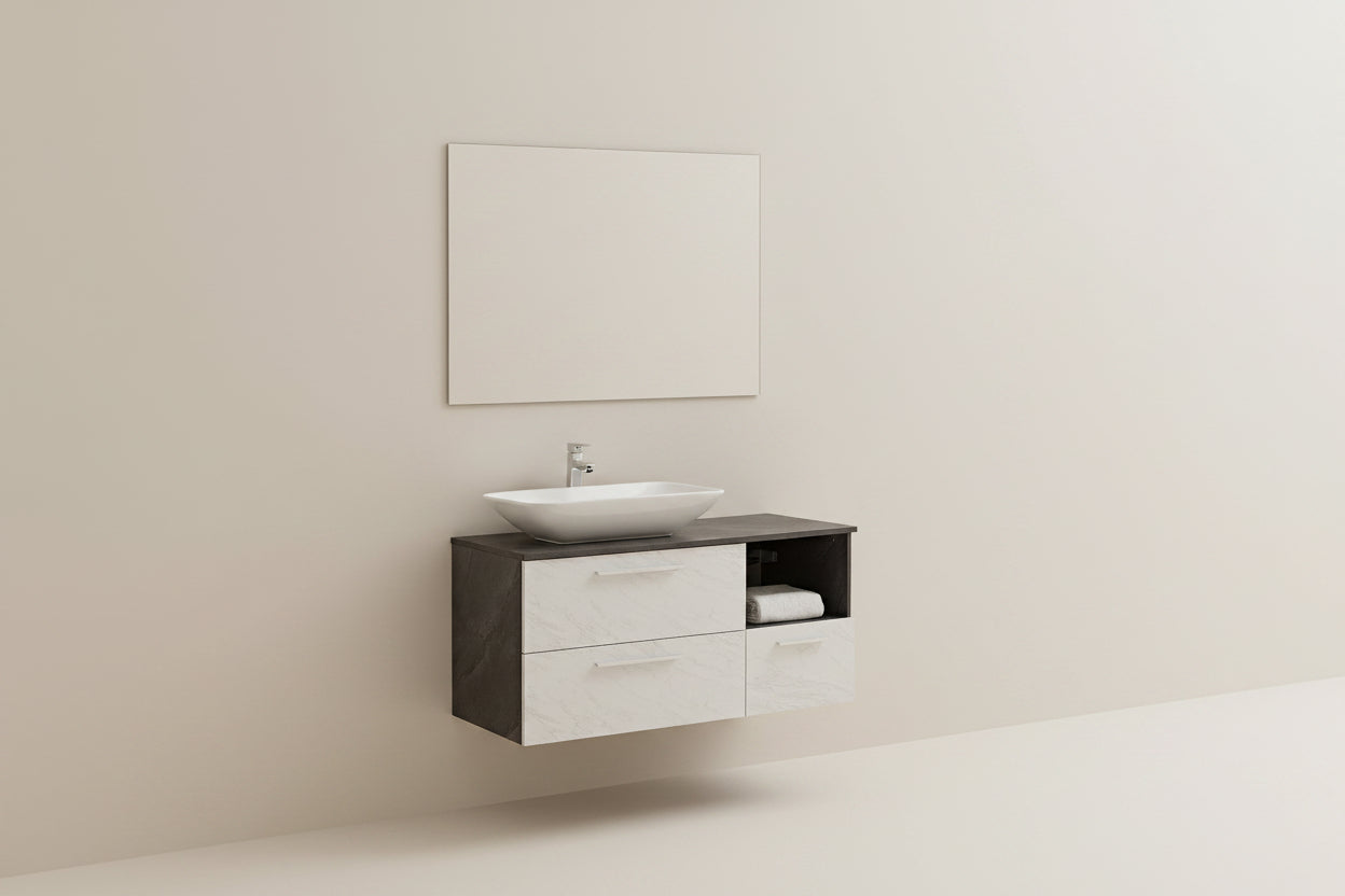 Set Mobile Arredo Bagno London Stone effetto pietra naturale Bianco Grigio 120cm