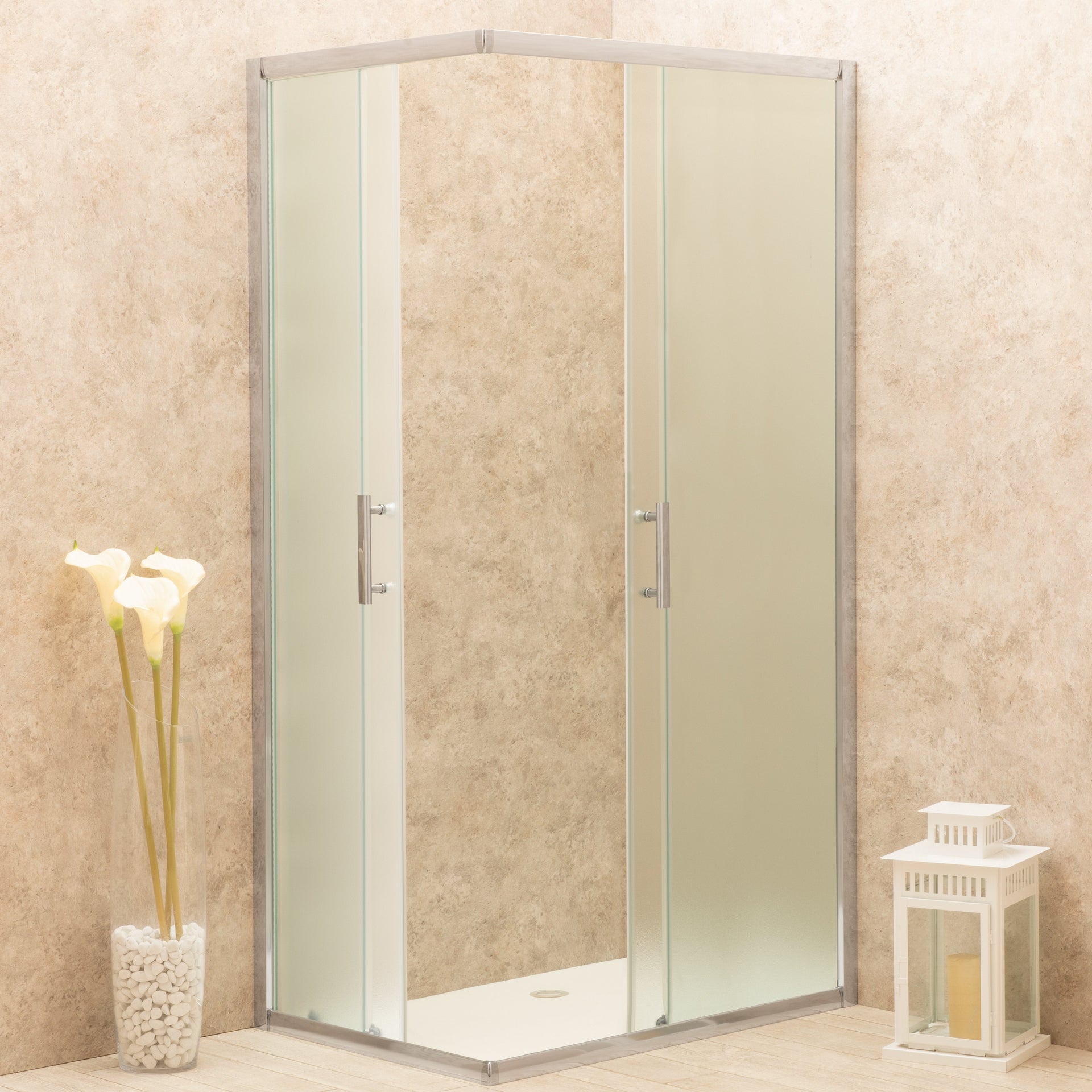 Doccia Regolabile 88x120cm Reversibile Vetri Satinati 6mm Telaio Alluminio