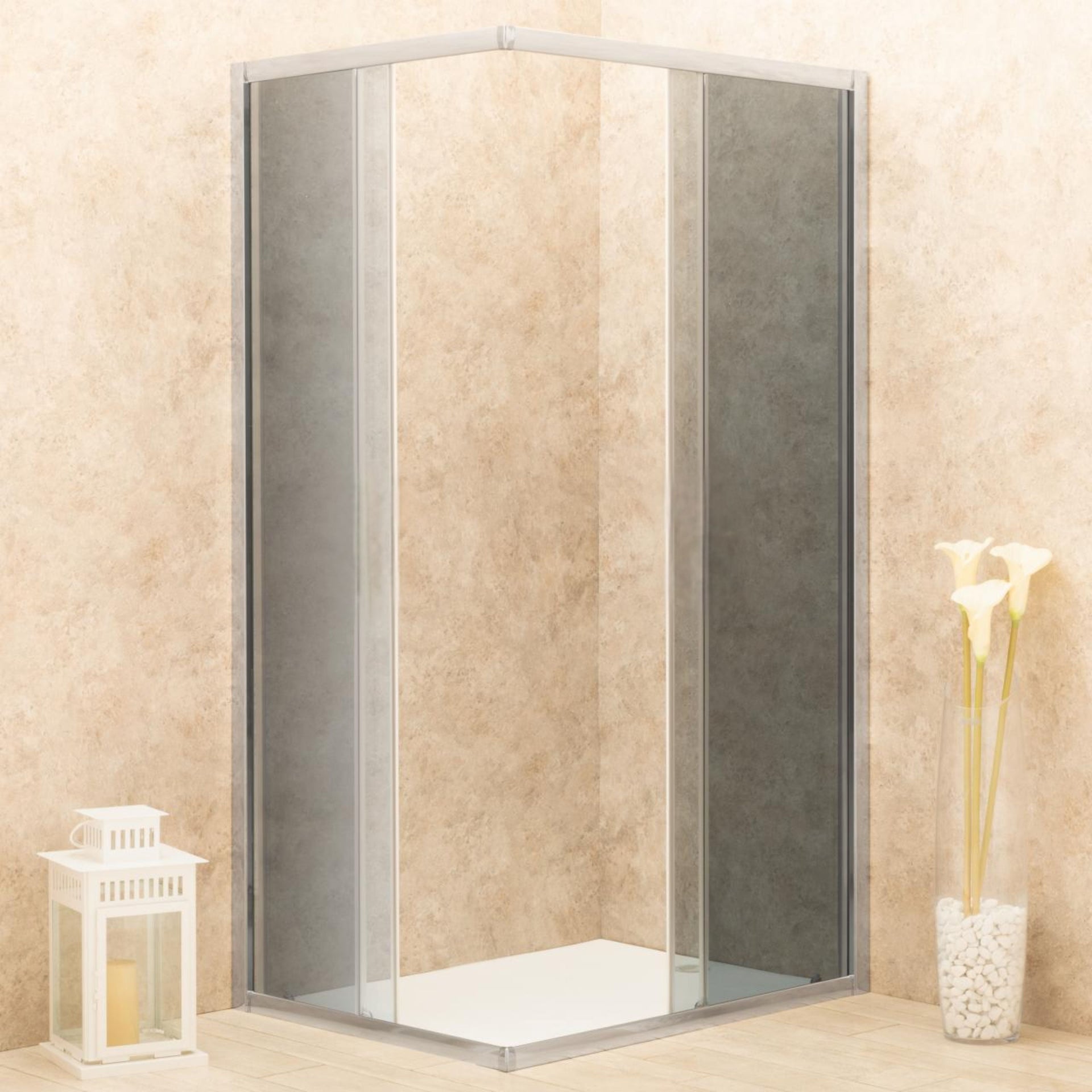 Doccia 83x111cm Regolabile Reversibile Vetri Fume' 6mm Telaio in Alluminio