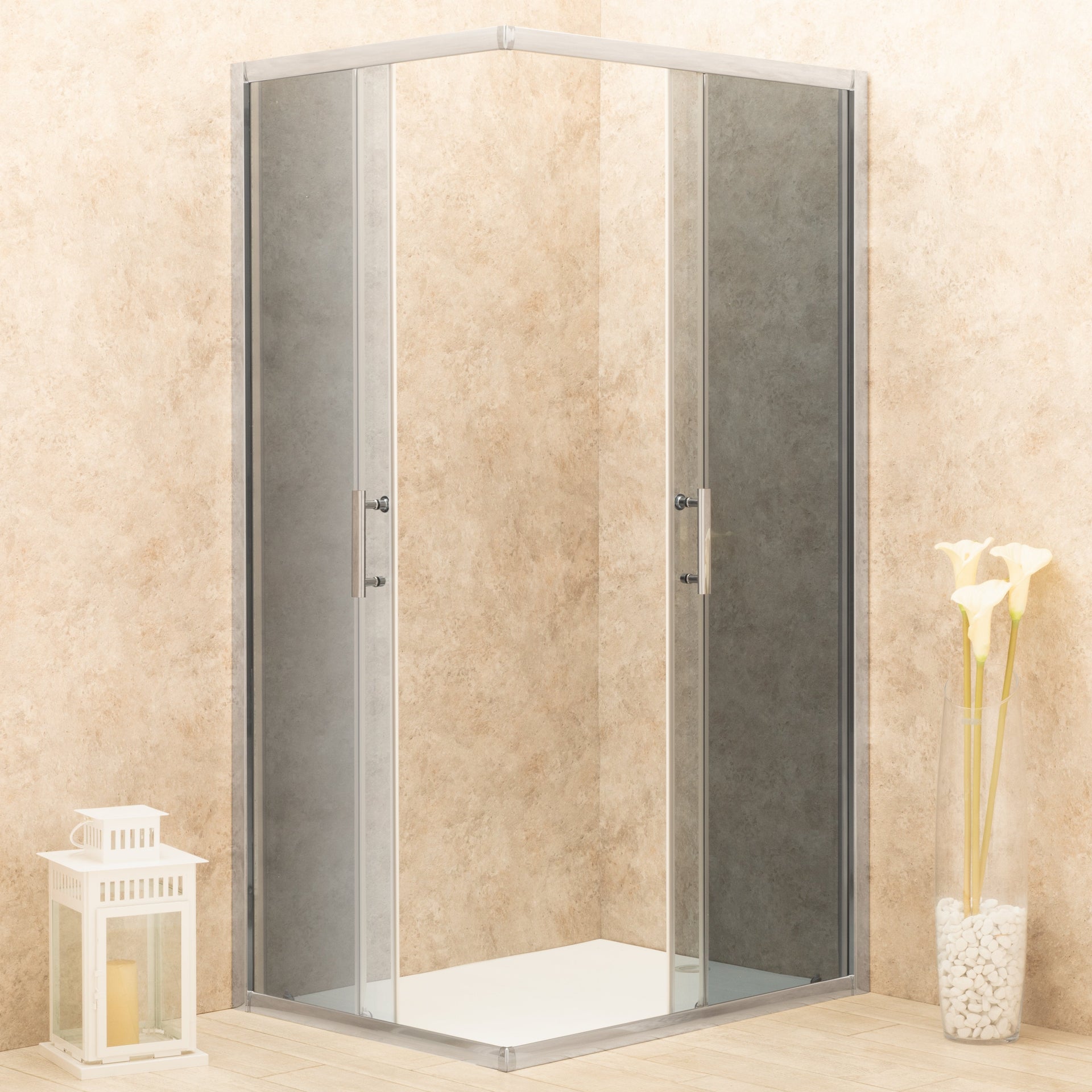 Doccia 87x106cm Regolabile Reversibile Vetri Fume' 6mm Telaio in Alluminio