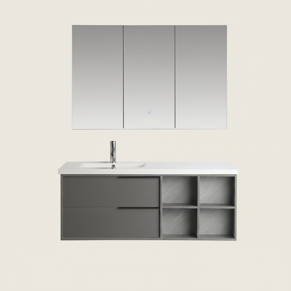 Mobile Arredo Bagno Marte 130 cm Grigio Sospeso Moderno Contemporaneo