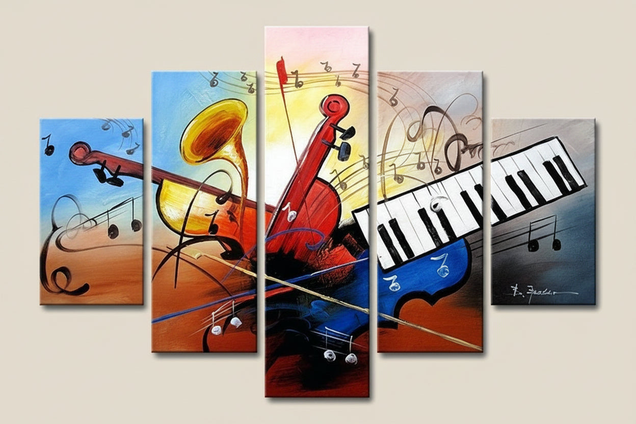 Quadro Moderno Dipinto a Mano su Tela Arte Astratta a 5 Pannelli N62