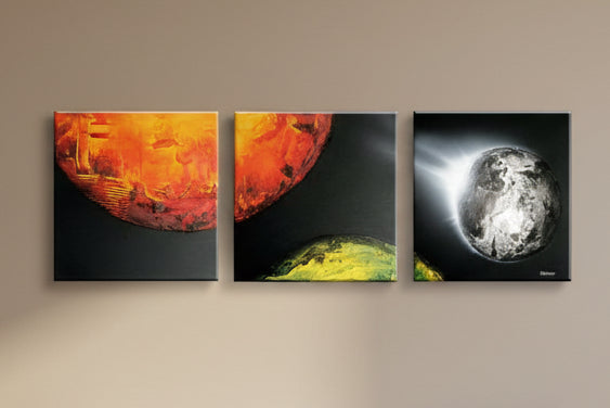 Quadro Moderno Dipinto a Mano immagine spaziale a 3 Pannelli N76