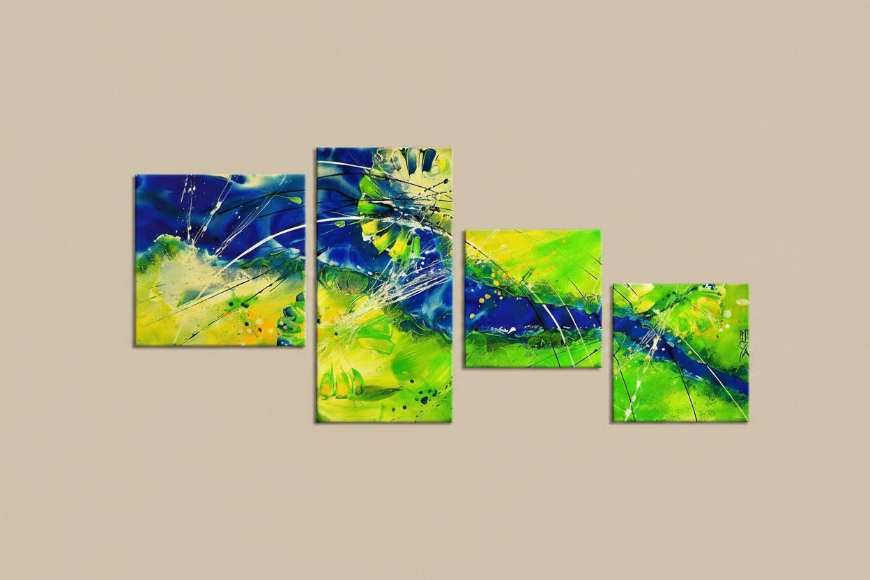 Quadro Moderno Dipinto a Mano su Tela Astratto a 4 Pannelli N33