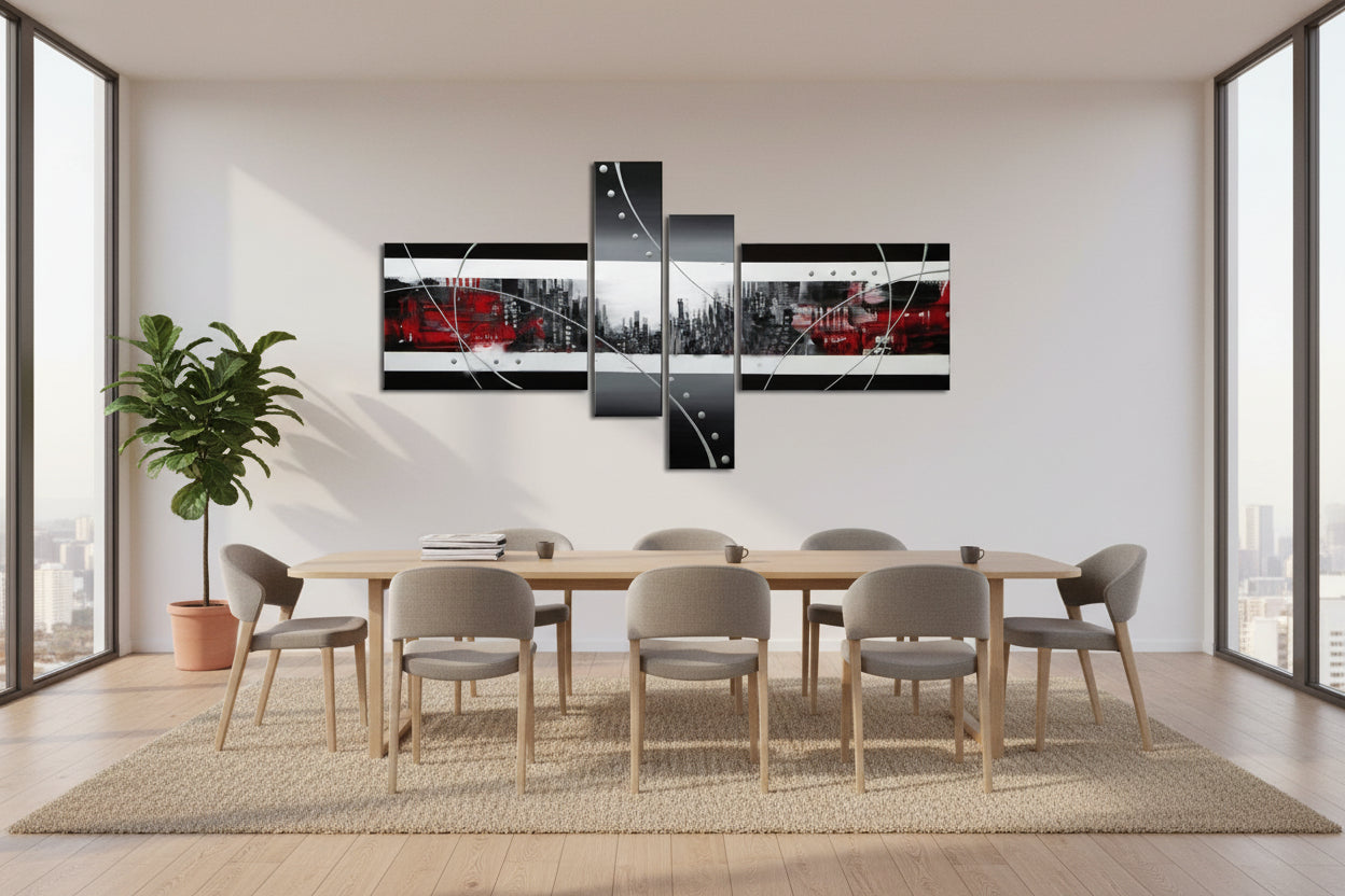 Quadro Moderno Dipinto a Mano su Tela Astratto a 4 Pannelli N39