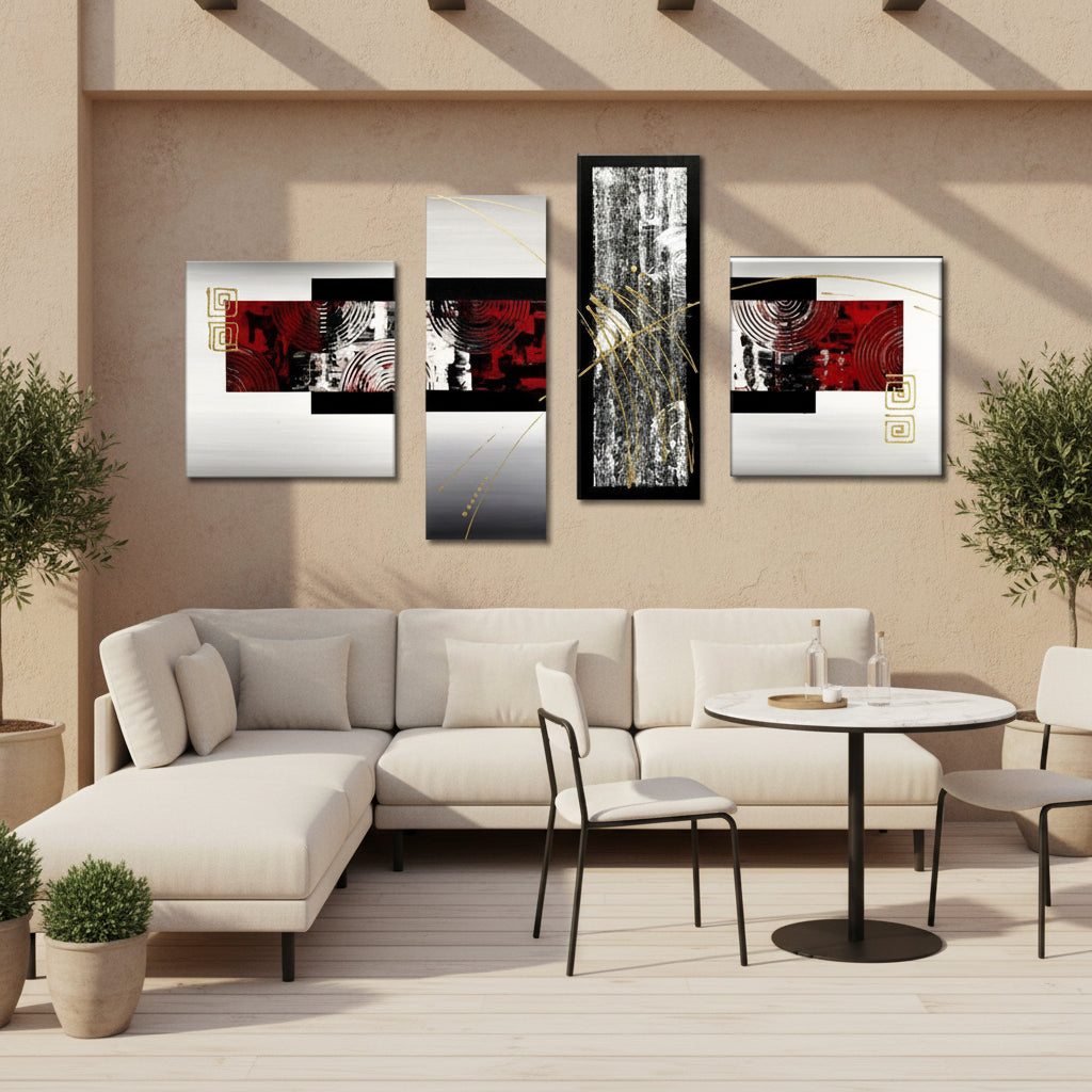Quadro Moderno Dipinto a Mano su Tela Astratto a 4 Pannelli N36