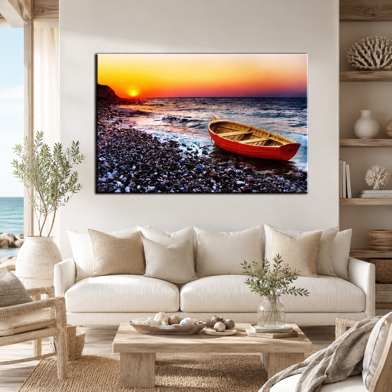 Stampa Quadro Canvas su Tela Retroilluminata con luce a LED di Paesaggio Marittimo  N110