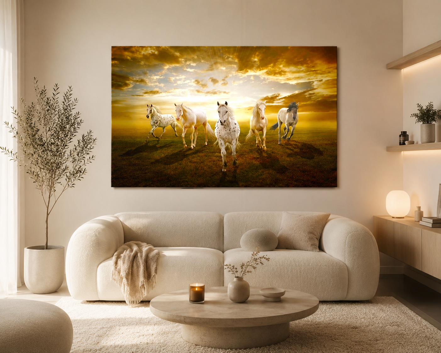 Stampa Quadro Canvas su Tela Retroilluminata con luce a LED di Cavalli al Galoppo N118