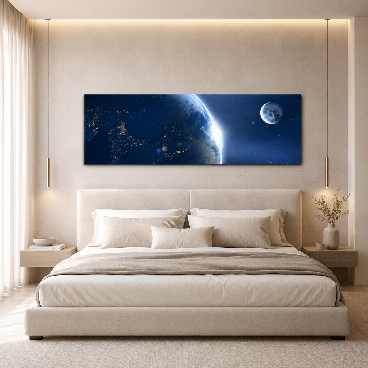 Stampa Quadro Canvas su Tela con luce a LED Paesaggio Spaziale N124