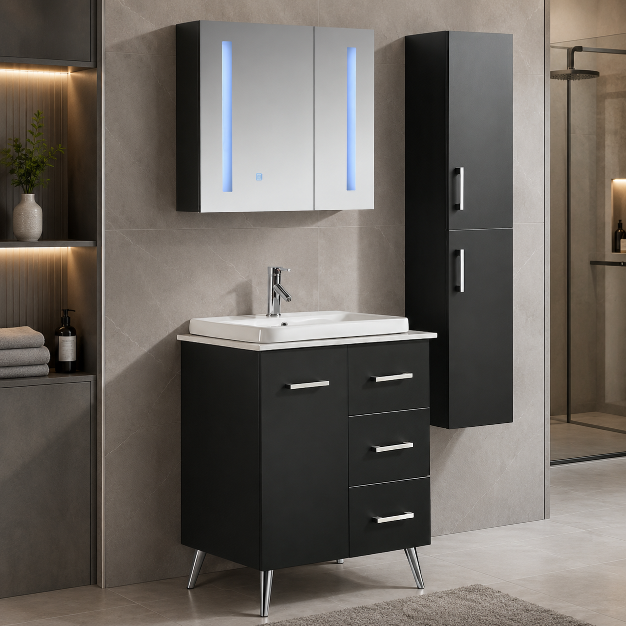 Mobile Arredo Bagno Space England 80 cm Moderno + Colonna Arredo