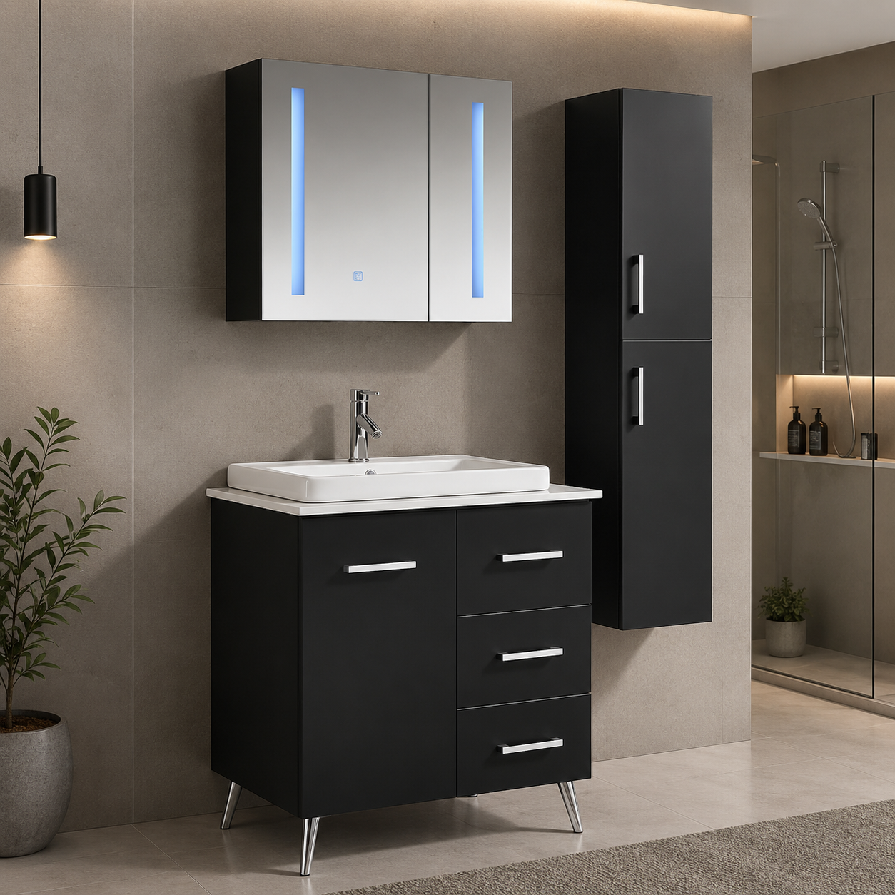 Mobile Arredo Bagno Space England 70 cm Moderno + Colonna Arredo