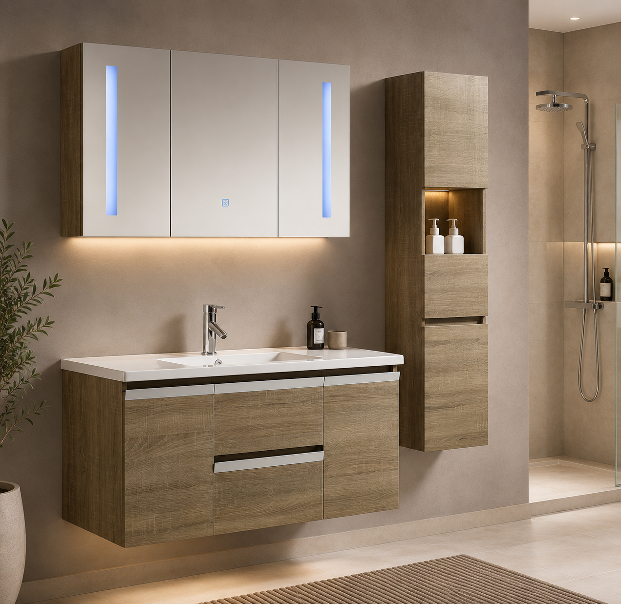 Mobile Arredo Bagno Venice 100 cm Spazioso + Colonna Arredo