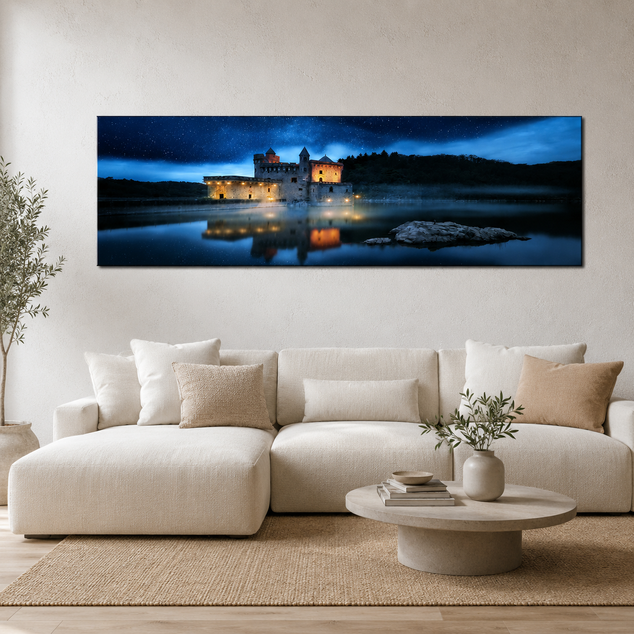 Stampa Quadro Canvas su Tela con luce a LED Castello Illuminato N125