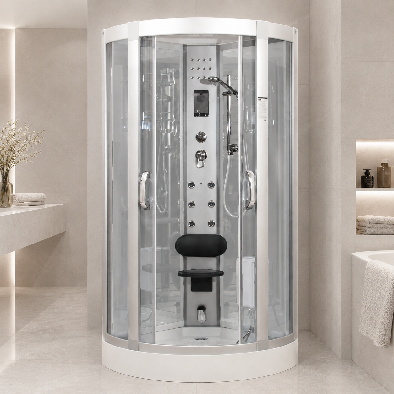 Box Doccia Idromassaggio White Eden 95x95cm con Sauna, Bagno Turco e Ozono