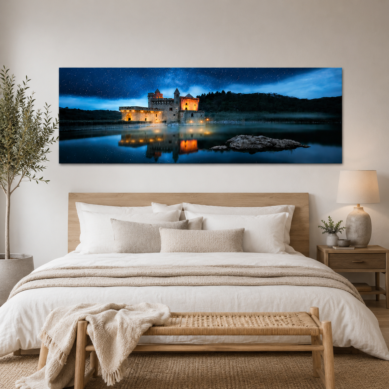 Stampa Quadro Canvas su Tela con luce a LED Castello Illuminato N125