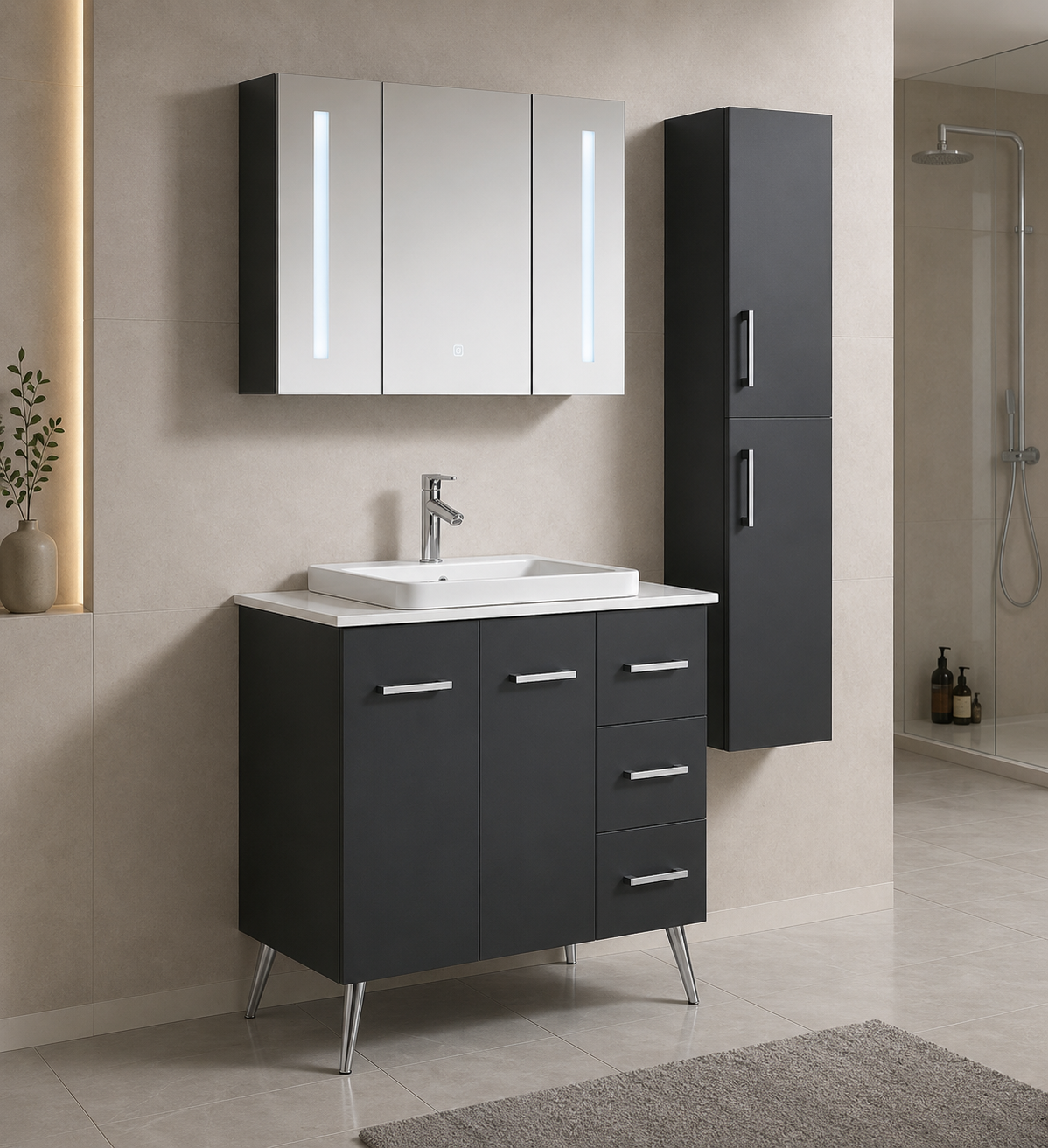 Mobile Arredo Bagno Space England 90 cm Moderno + Colonna Arredo