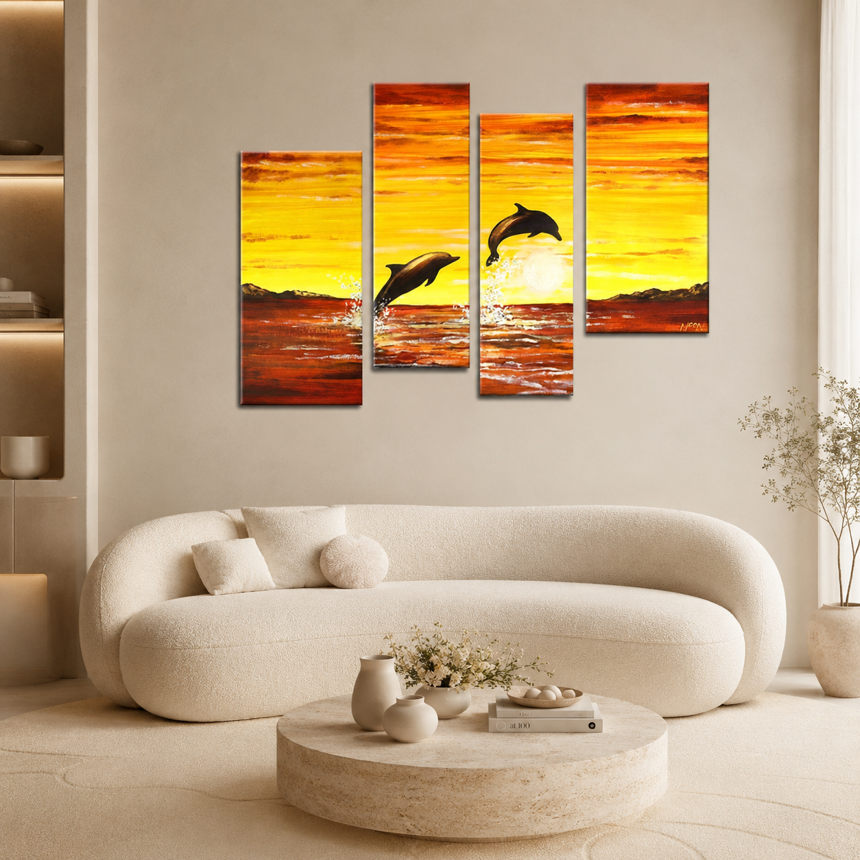Quadro Dipinto a Mano su Tela Paesaggistico a 4 Pannelli N30