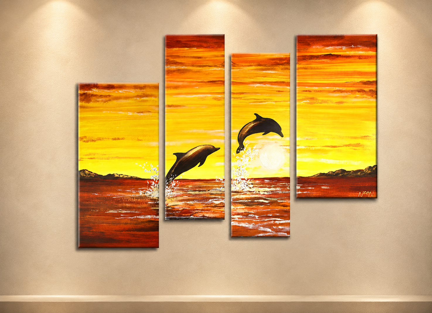 Quadro Dipinto a Mano su Tela Paesaggistico a 4 Pannelli N30