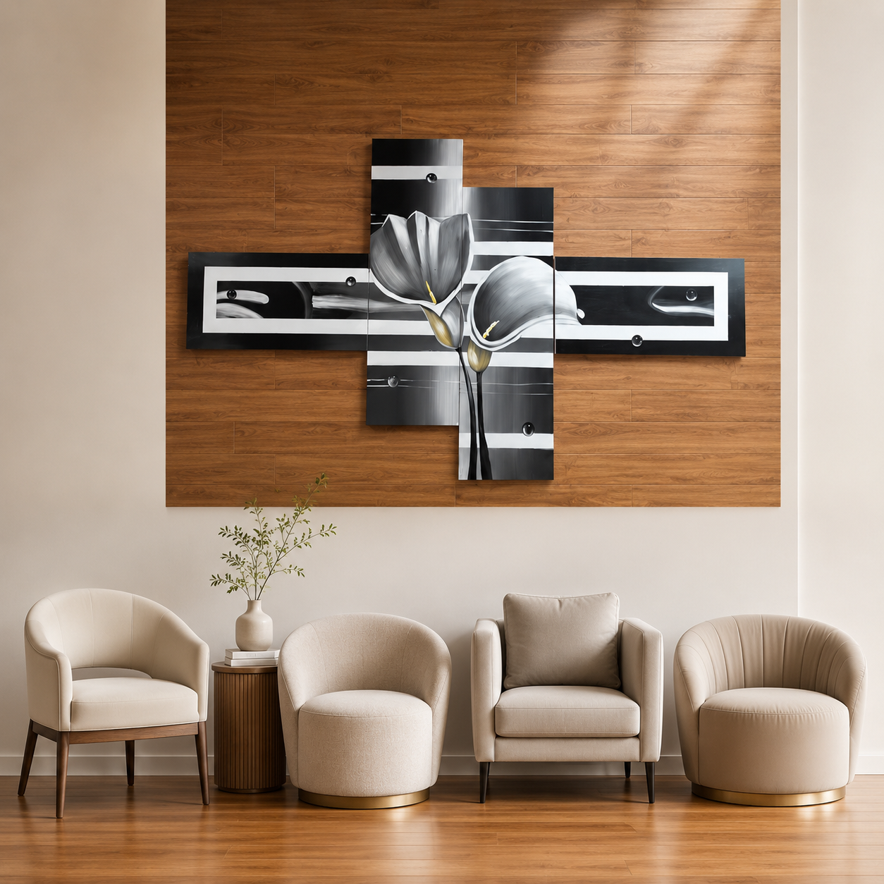 Quadro Dipinto a Mano Olio su Tela Motivo Floreale a 4 Pannelli N28