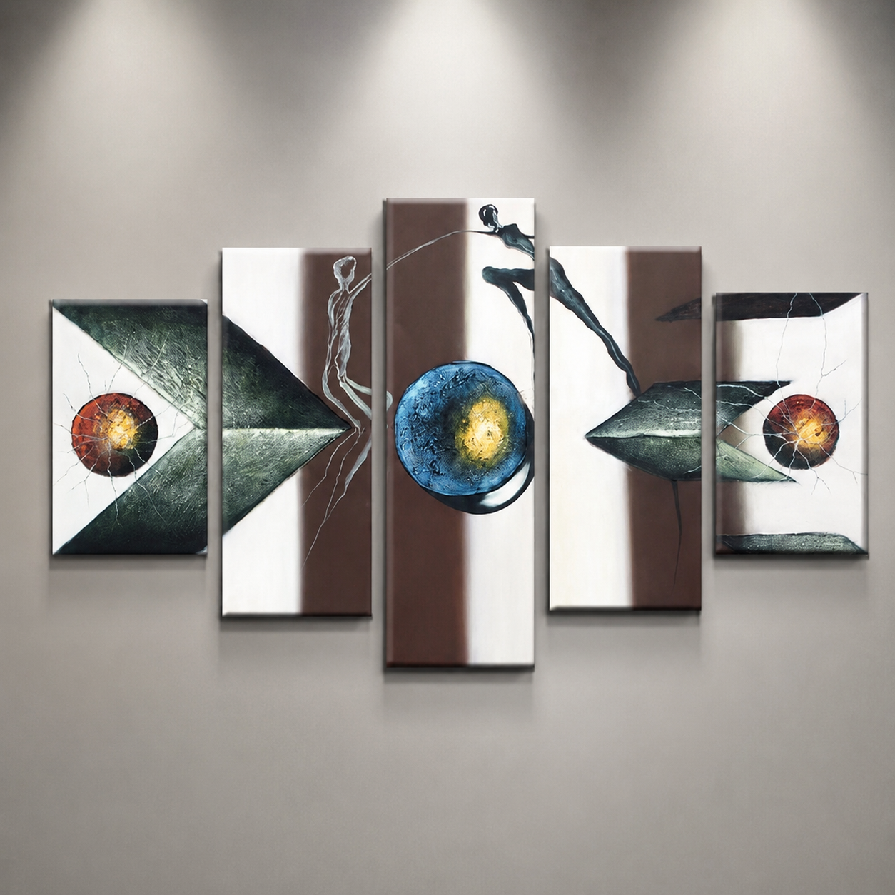 Quadro Moderno Dipinto a Mano Olio su Tela Astratto a 5 Pannelli N27