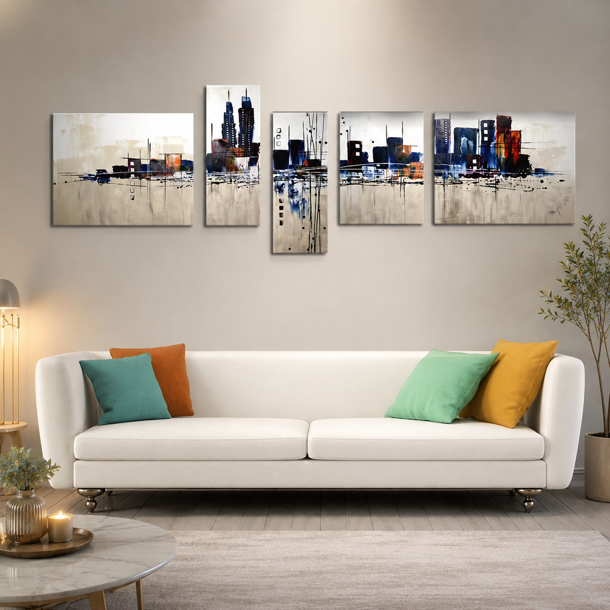 Quadro Dipinto a Mano Olio su Tela di Città astratta N23