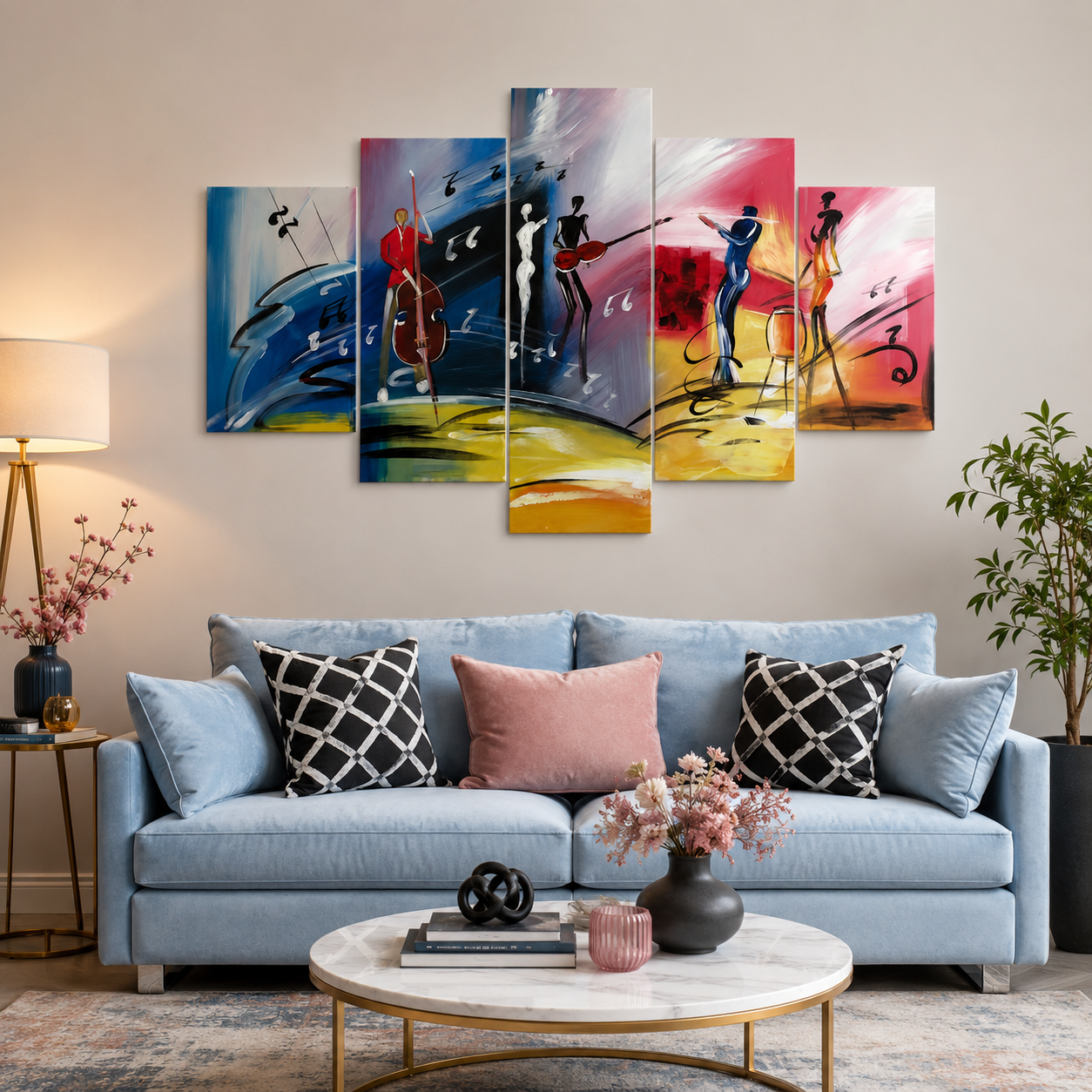 Quadro Dipinto a Mano Olio su  5 Pannelli di un Immagine Astratta N70