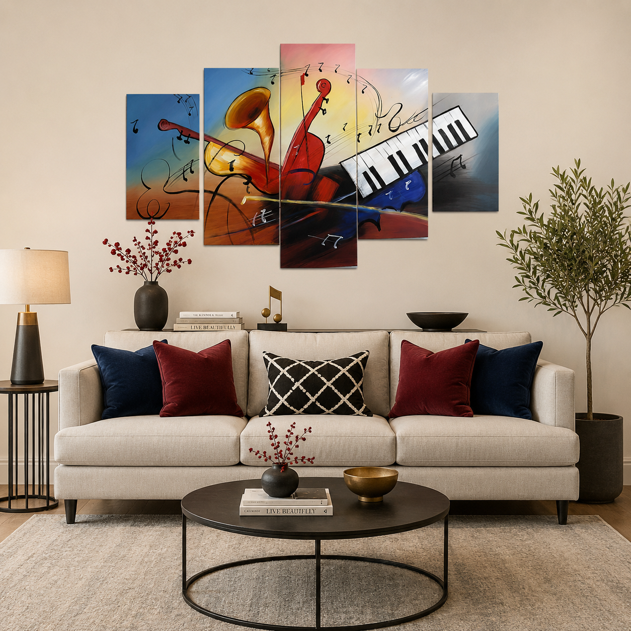 Quadro Moderno Dipinto a Mano su Tela Arte Astratta a 5 Pannelli N62
