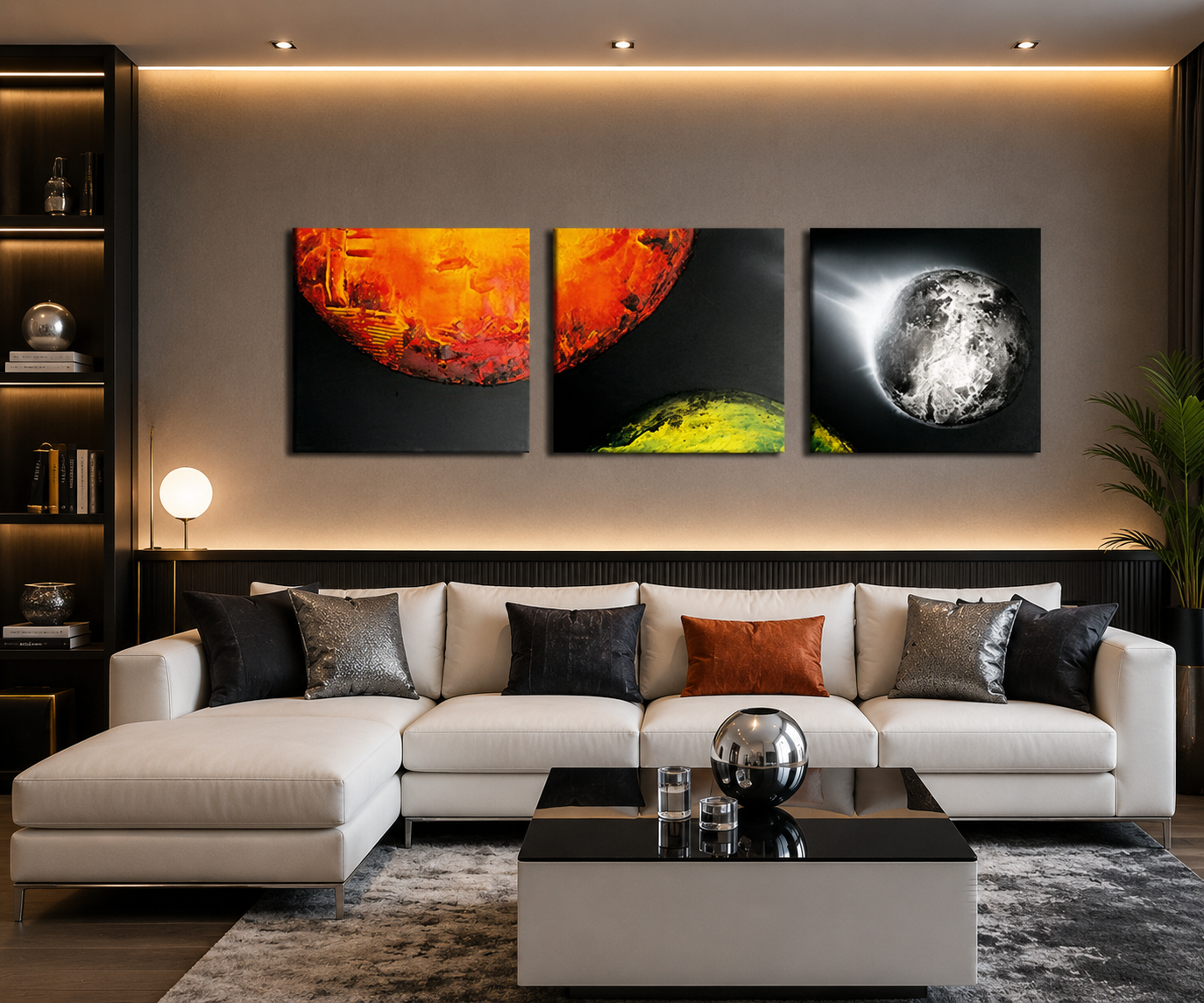 Quadro Moderno Dipinto a Mano immagine spaziale a 3 Pannelli N76