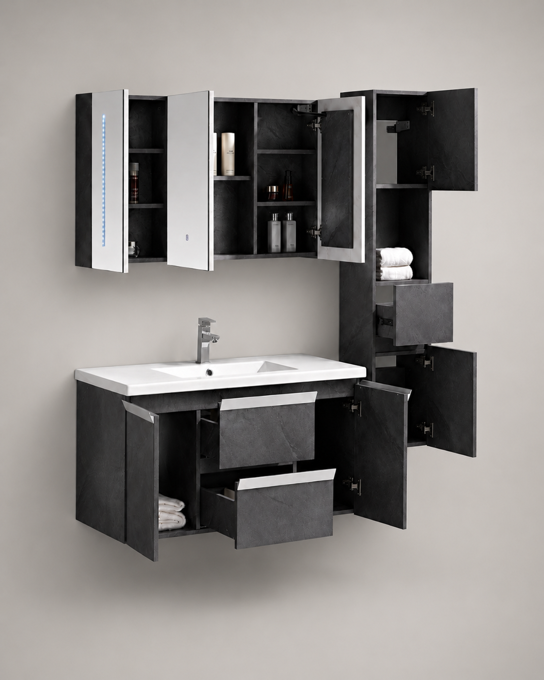 Set Mobile Bagno Venice Stone Grigio antracite 120cm + Colonna
