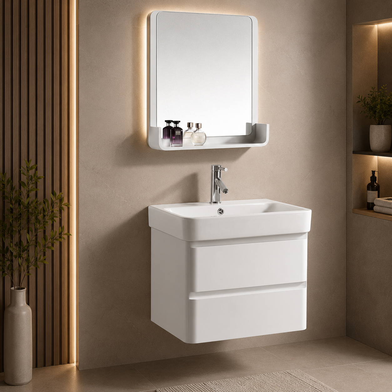 Mobile Arredo Bagno White 60 cm Bianco Moderno Sospeso