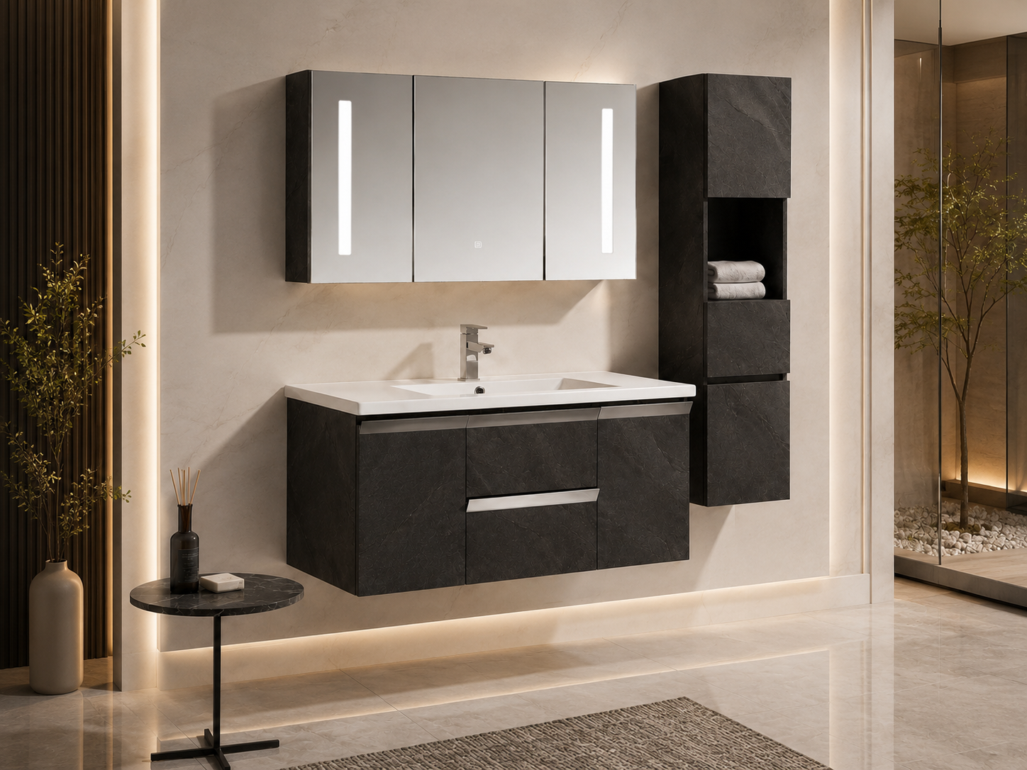 Set Mobile Bagno Venice Stone Grigio antracite 120cm + Colonna